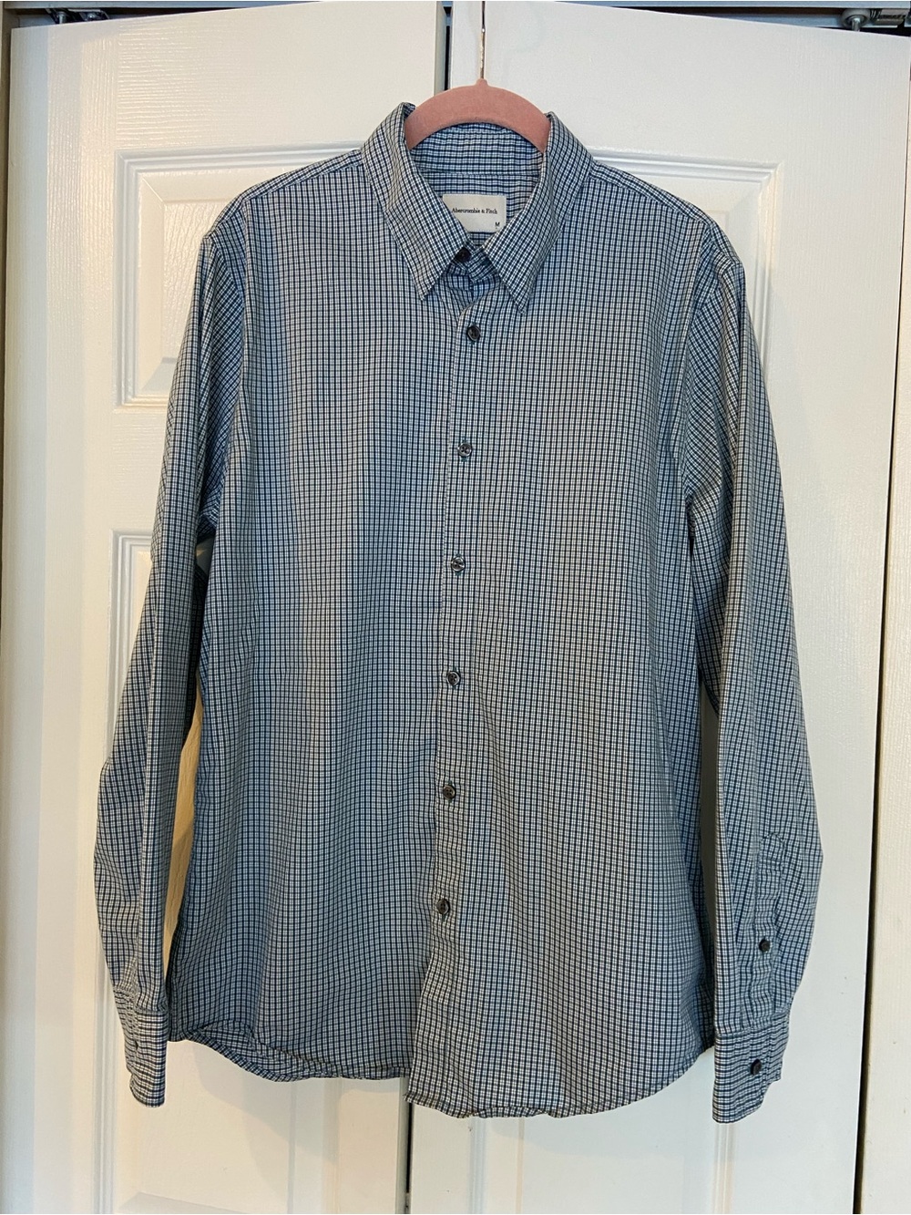 Abercrombie & Fitch Blue and White Micro-Check Button-Down Shirt